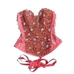 Embellished Sequin Beaded Coral Corset Bustier Top Quince Party Concert
